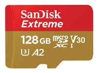 SanDisk Extreme - Flash-muistikortti (microSDXC to SD -adapteri sisältyvä) - 128 Gt - A2 / Video Class V30 / UHS-I U3 / Class10 - microSDXC UHS-I SDSQXAA-128G-GN6MA