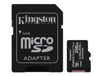 Kingston Canvas Select Plus - Flash-muistikortti (microSDXC to SD -adapteri sisältyvä) - 256 Gt - A1 / Video Class V30 / UHS Class 3 / Class10 - microSDXC UHS-I SDCS2/256GB