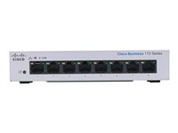 Cisco Business 110 Series 110-8T-D - Kytkin - hallitsematon - 8 x 10/100/1000 - telineeseen asennettava, työpöytä, seinään asennettava - tasavirta CBS110-8T-D-EU