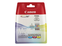 Canon CLI-521 Multipack - 3 pakettia - 9 ml - keltainen, sinivihreä, magenta - alkuperäinen - mustesäiliö malleihin PIXMA iP3600, iP4700, MP540, MP550, MP560, MP620, MP630, MP640, MP980, MP990, MX860, MX870 2934B010