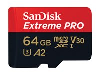 SanDisk Extreme Pro - Flash-muistikortti (microSDXC to SD -adapteri sisältyvä) - 64 Gt - A2 / Video Class V30 / UHS-I U3 / Class10 - microSDXC UHS-I SDSQXCU-064G-GN6MA