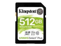 Kingston Canvas Select Plus - Flash-muistikortti - 512 Gt - Video Class V30 / UHS-I U3 / Class10 - SDXC UHS-I SDS2/512GB