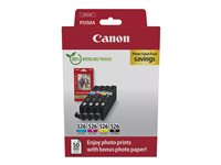 Canon CLI-526 C/M/Y/BK Photo Value Pack - 4 pakettia - 9 ml - musta, keltainen, sinivihreä, magenta - alkuperäinen - laatikko - mustesäiliö / paperisarja malleihin PIXMA iP4950, iX6550, MG5250, MG5350, MG6150, MG6250, MG8150, MG8250, MX715, MX885, MX895 4540B019