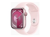 Apple Watch Series 9 (GPS + Cellular) - 45 mm - pinkki alumiini - älykello kanssa urheiluranneke - fluoroelastomeeri - vaalea pinkki pannan koko: S/M - 64 Gt - Wi-Fi, Bluetooth, UWB, LTE - 4G - 39 g MRMK3KS/A