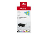 Canon PGI-9 PBK/C/M/Y/GY Multi-Pack - 5 pakettia - harmaa, keltainen, sinivihreä, magenta, valokuvamusta (photo black) - alkuperäinen - mustesäiliö malleihin PIXMA iX7000, MX7600, Pro9500, Pro9500 Mark II 1034B013