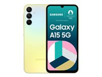 Samsung Galaxy A15 5G - 5G älypuhelin - Kaksois-SIM - RAM 4 Gt / sisäinen muisti 128 Gt - microSD slot - OLED-näyttö - 6.5" - 2340 x 1080 pikseliä (90 Hz) - 3 takakameraa 50 megapikseliä, 5 MP, 2 MP - front camera 13 MP - keltainen SM-A156BZYDEUB