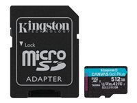 Kingston Canvas Go! Plus - Flash-muistikortti (microSDXC to SD -adapteri sisältyvä) - 512 Gt - A2 / Video Class V30 / UHS-I U3 / Class10 - microSDXC UHS-I SDCG3/512GB