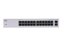 Cisco Business 110 Series 110-24T - Kytkin - hallitsematon - 24 x 10/100/1000 + 2 x combo Gigabit SFP - telineeseen asennettava, työpöytä, seinään asennettava CBS110-24T-EU
