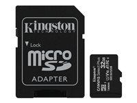 Kingston Canvas Select Plus - Flash-muistikortti (sovitin microSDHC:stä SD:hen sisältyvä) - 32 Gt - A1 / Video Class V10 / UHS Class 1 / Class10 - microSDHC UHS-I (pakkaus sisältää 3) SDCS2/32GB-3P1A