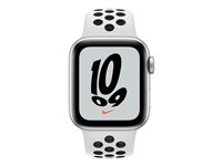 Apple Watch Nike SE (GPS + Cellular) - 40 mm - hopea alumiini - älykello kanssa Nike-urheiluranneke - fluoroelastomeeri - puhdas platina/musta pannan koko: S/M/L - 32 Gt - Wi-Fi, Bluetooth - 4G - 30.68 g MKR43KS/A