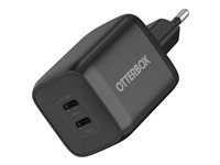 OtterBox Standard - Verkkosovitin - 65 watti(a) - 3 A - PD/PPS, Fast Charge - 2 lähtöliittimet (24 pin USB-C) - musta - Eurooppa (paitsi Iso-Britannia) 78-81342