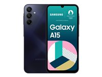 Samsung Galaxy A15 - 4G älypuhelin - Kaksois-SIM - RAM 4 Gt / sisäinen muisti 128 Gt - microSD slot - OLED-näyttö - 6.5" - 2340 x 1080 pikseliä (90 Hz) - 3 takakameraa 50 megapikseliä, 5 MP, 2 MP - front camera 13 MP - sininen musta SM-A155FZKDEUB