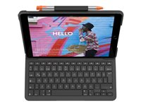 Logitech Slim Folio - Näppäimistö- ja kalvokotelo - langaton - Bluetooth - pohjoismainen - grafiitti malleihin Apple 10.2-inch iPad (7. sukupolvi, 8. sukupolvi, 9. sukupolvi) 920-009479