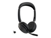 Jabra Evolve2 65 Flex UC Stereo - Kuulokkeet + mikrofoni - korvien päällä - Bluetooth - langaton - aktiivinen melunpoisto - USB-C - musta - sekä langaton latausalusta - optimoitu UC:lle 26699-989-889