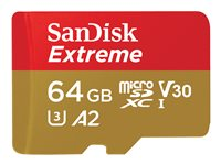 SanDisk Extreme - Flash-muistikortti (microSDXC to SD -adapteri sisältyvä) - 64 Gt - A2 / Video Class V30 / UHS-I U3 / Class10 - microSDXC UHS-I SDSQXAH-064G-GN6AA