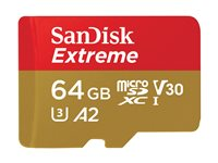 SanDisk Extreme - Flash-muistikortti - 64 Gt - A2 / Video Class V30 / UHS-I U3 / Class10 - microSDXC UHS-I SDSQXAH-064G-GN6GN