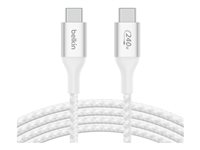 Belkin BOOST CHARGE - USB-kaapeli - 24 pin USB-C (uros) to 24 pin USB-C (uros) - USB 2.0 - 1 m - virransyötön tuki jopa 240 W:n tehoon asti - valkoinen CAB015BT1MWH