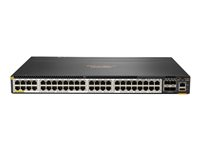 HPE Aruba 6300M - Kytkin - L3 - Hallinnoitu - 48 x 100/1000/2.5G/5G (PoE+) + 4 x 1 gigabitin / 10 gigabitin / 25 gigabitin / 50 gigabitin SFP56 (maa-satelliittiyhteys / pinottava) - edestä ja sivulta taakse - telineeseen asennettava - PoE+ (2880 W) JL659A