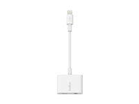 Belkin 3.5 mm Audio + Charge RockStar - Lightning to headphone jack / lataussovitin - Lightning uros to 4-pole mini jack, Lightning naaras - valkoinen F8J212BTWHT