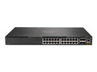 HPE Aruba 6300F - Kytkin - L3 - Hallinnoitu - 24 x 10/100/1000 + 4 x 1 gigabitin / 10 gigabitin / 25 gigabitin / 50 gigabitin SFP56 (maa-satelliittiyhteys / pinottava) - edestä ja sivulta taakse - telineeseen asennettava JL668A#ABB