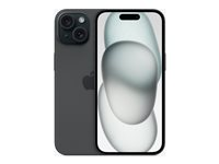 Apple iPhone 15 - 5G älypuhelin - Kaksois-SIM / sisäinen muisti 256 Gt - OLED-näyttö - 6.1" - 2556 x 1179 pikseliä - 2 takakameraa 48 MP, 12 MP - front camera 12 MP - musta MTP63QN/A