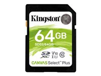 Kingston Canvas Select Plus - Flash-muistikortti - 64 Gt - Video Class V10 / UHS-I U1 / Class10 - SDXC UHS-I SDS2/64GB